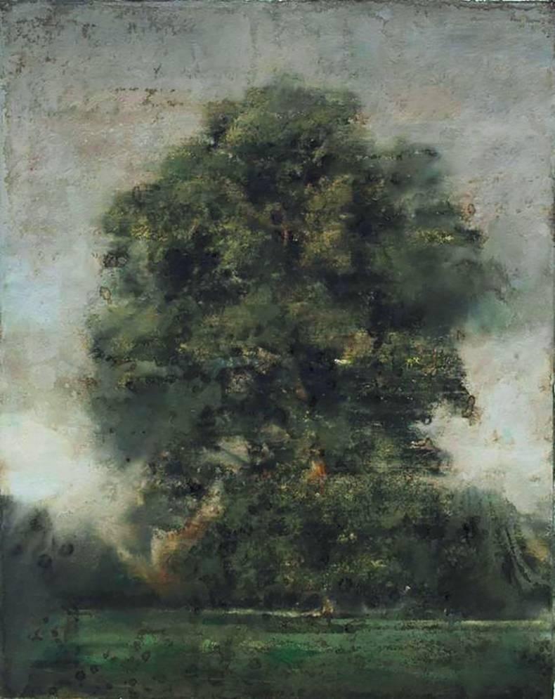 Yves Crenn Landscape Art - Un arbre à Hyde Park, Watercolor and Pastel on Paper