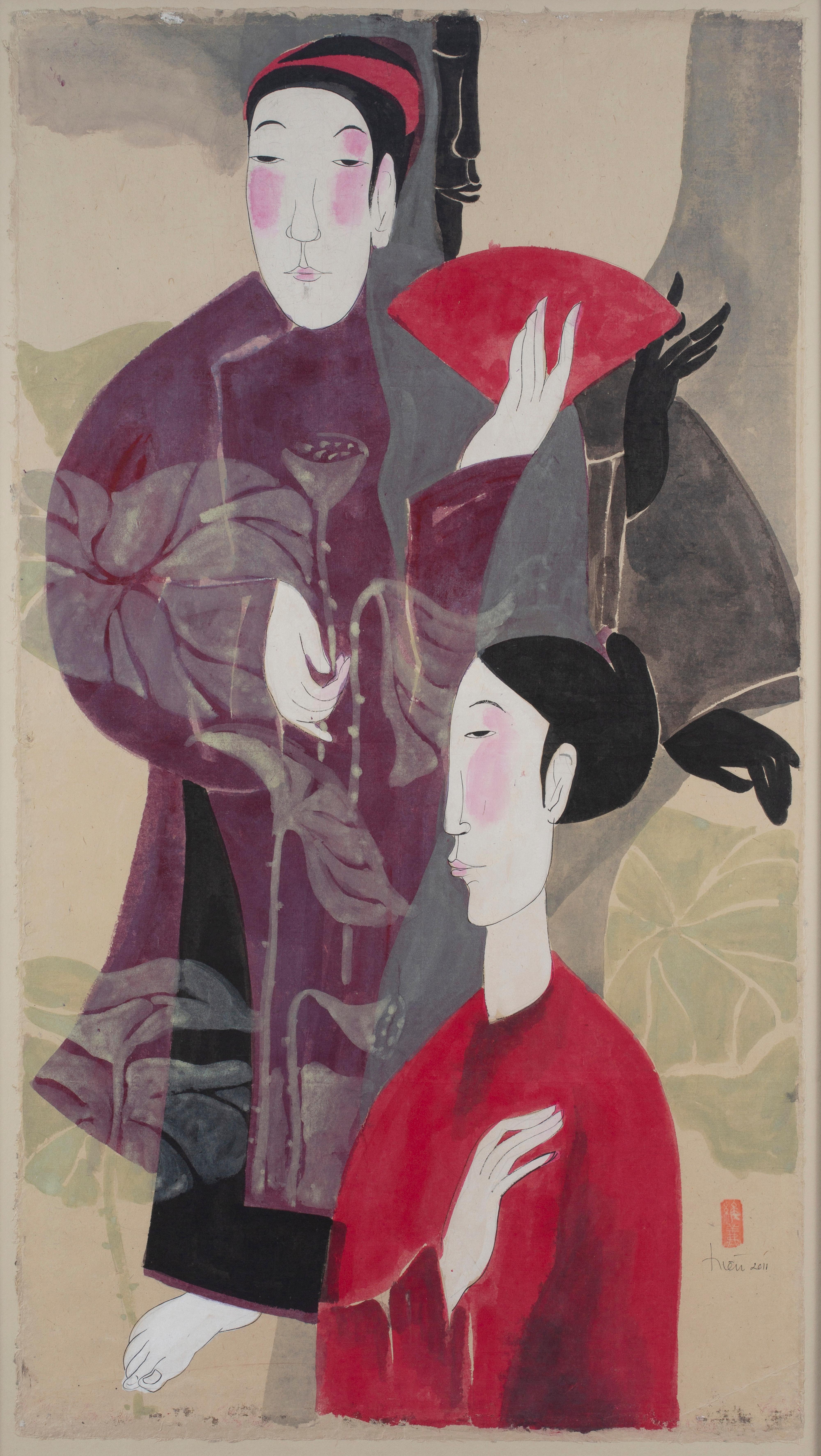 Vu Thu Hien Figurative Art - 'Language of Love' Conceptual Portrait Painting of a Couple