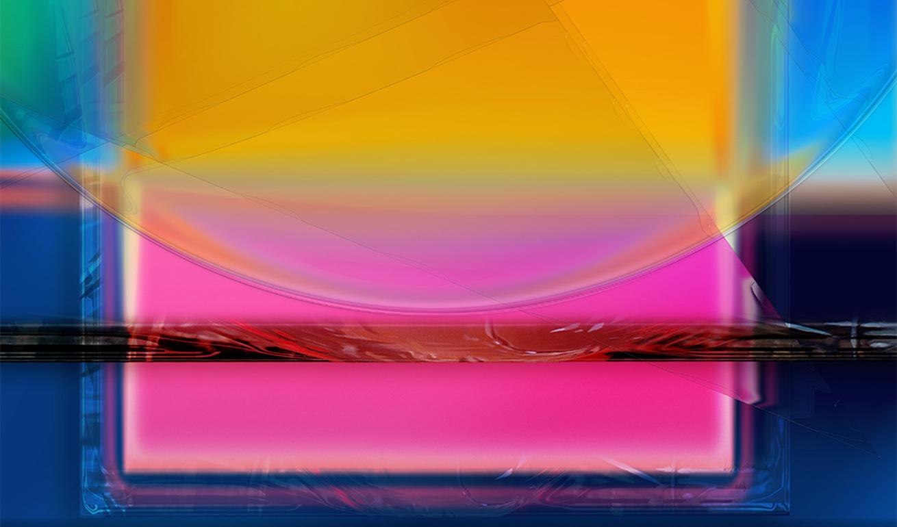 Digitale Malerei, Lambda-Druck auf fuji crystal archival paper, montiert auf Aluminium-Dibond, Acrylfront.
Der Austausch zwischen Farbe und Form schafft eine räumliche Tiefe und wird dreidimensional. Ein abstrakter ästhetischer Kanon aus runden,