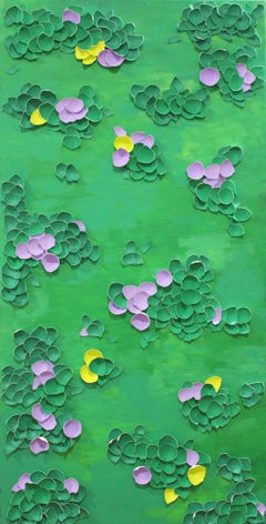 'Violets' Abstract Painting Featuring Hand Carved and Painted Egg Shells