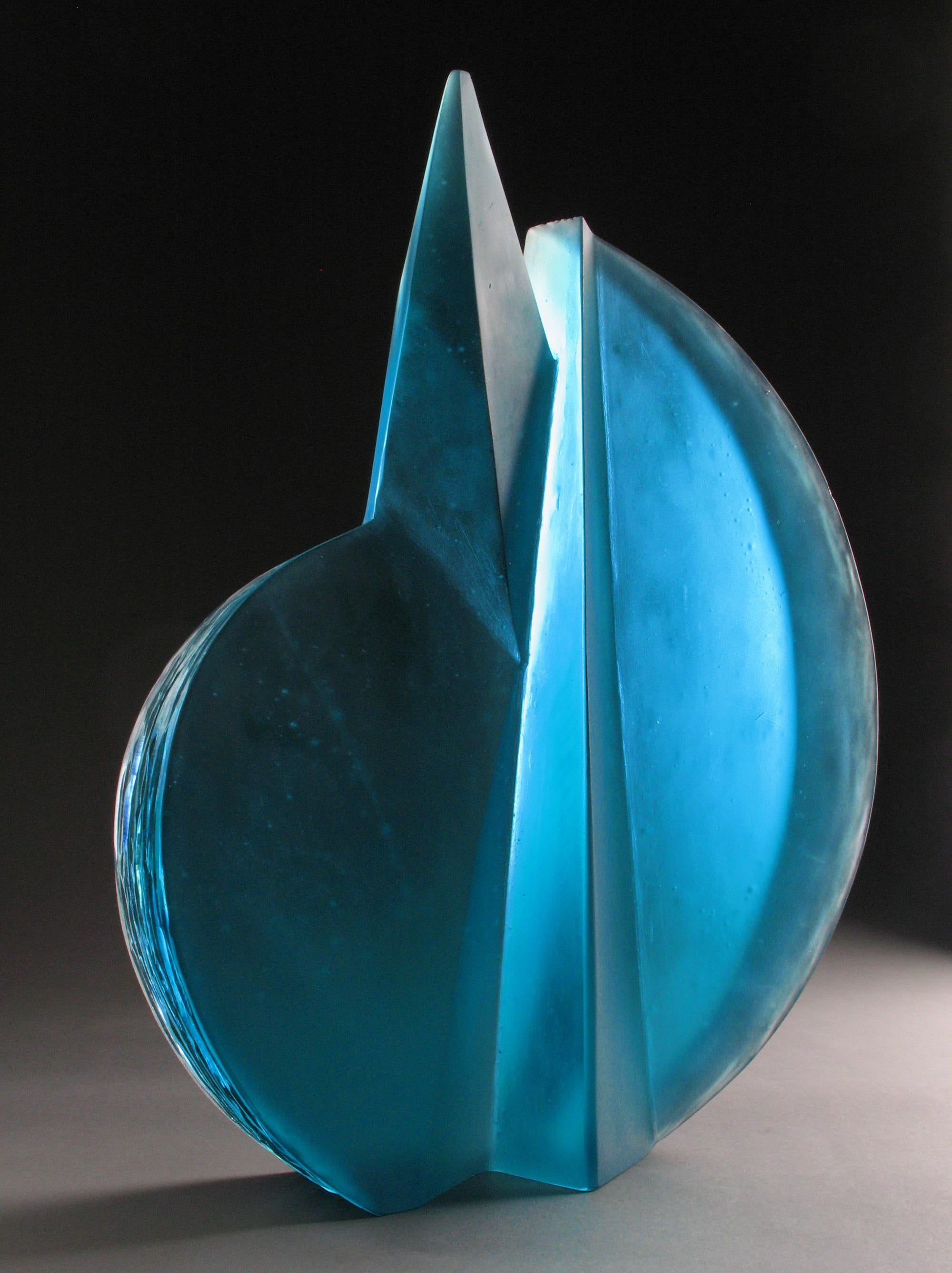 'Balanced Oblique' Abstract Geometric Glass Sculpture - Blue Abstract Sculpture by Chad Holliday
