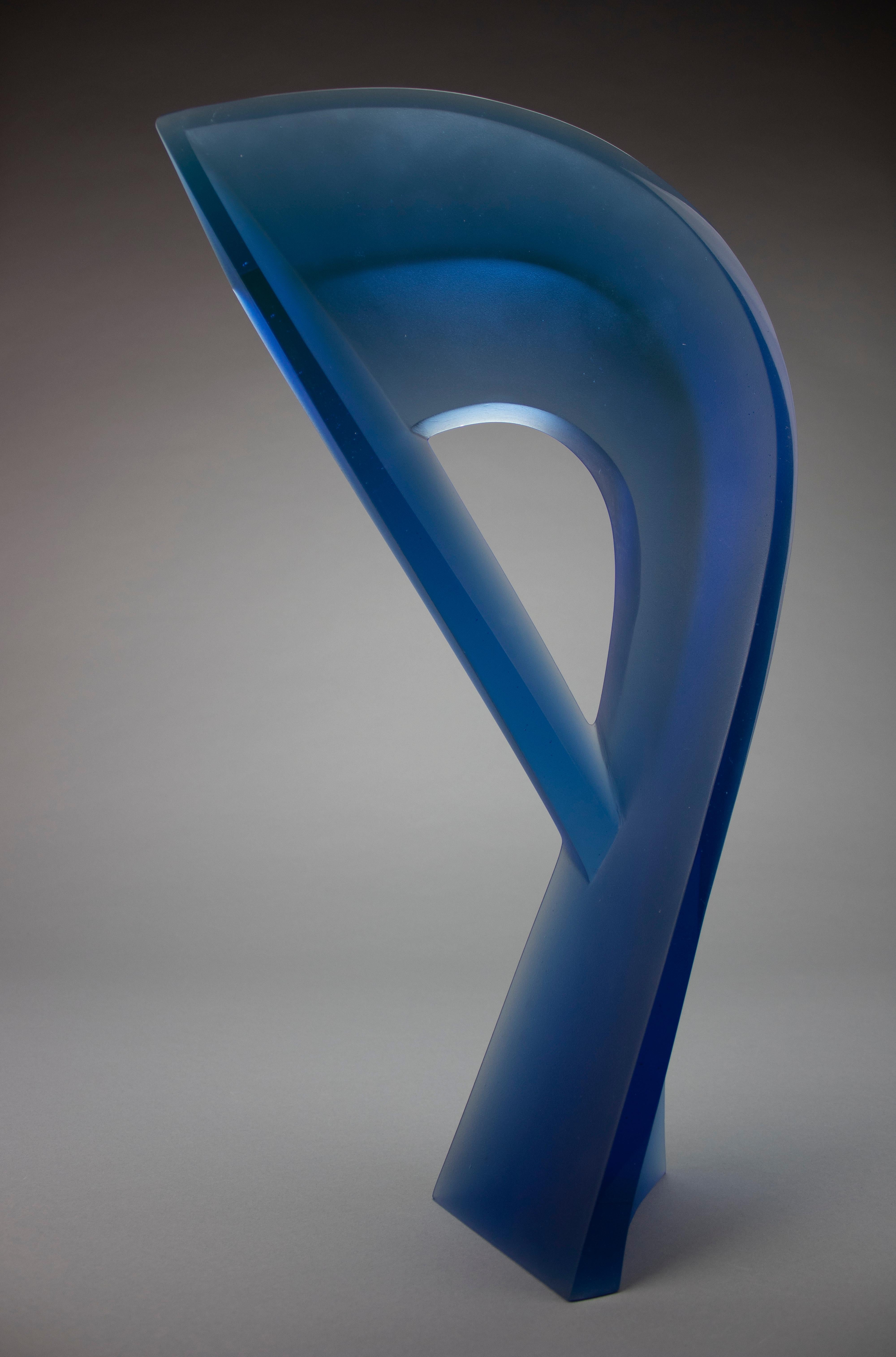 'New Blue Passage' Abstract Glass Sculpture - Gray Abstract Sculpture by Chad Holliday