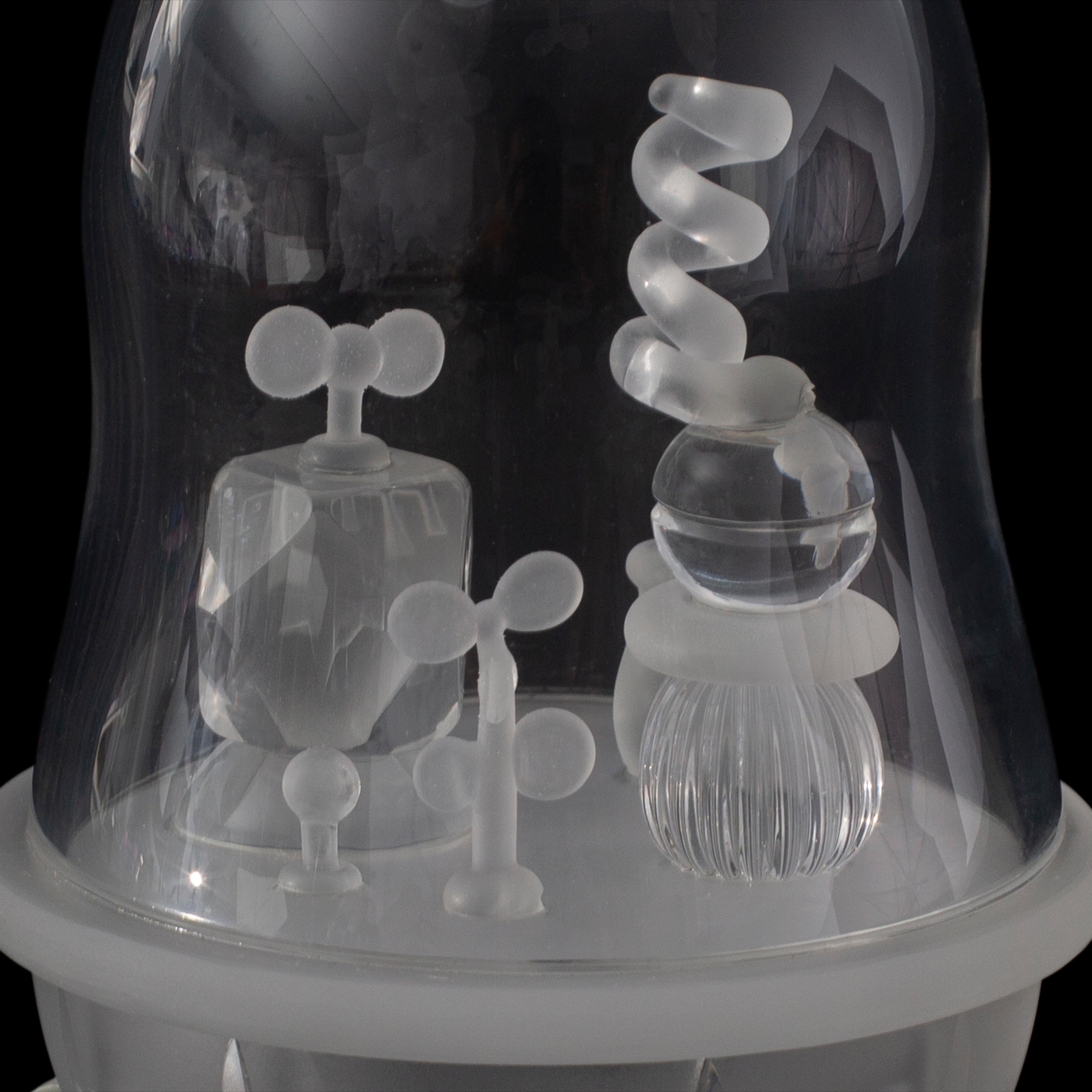 'Glass Ball With Wheels' Hand Blown, Carved and Etched Glass - Black Figurative Sculpture by Kazumi Ohno