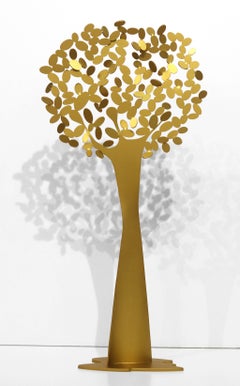 22 Zoll hohe Original Metall-Gold Minimalistische Baumskulptur „Urapan Fraxinus“ aus Metall 