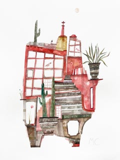 Frida Khalo's House, peinture à l'aquarelle d'une maison moderne surréaliste fantaisiste