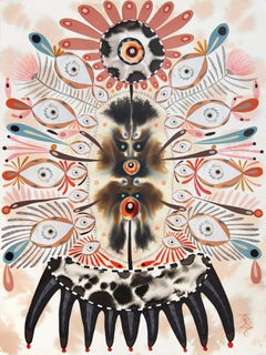 Federblume Rhizome - Surreales abstraktes, weiches, erdfarbenes Kunstwerk auf Papier