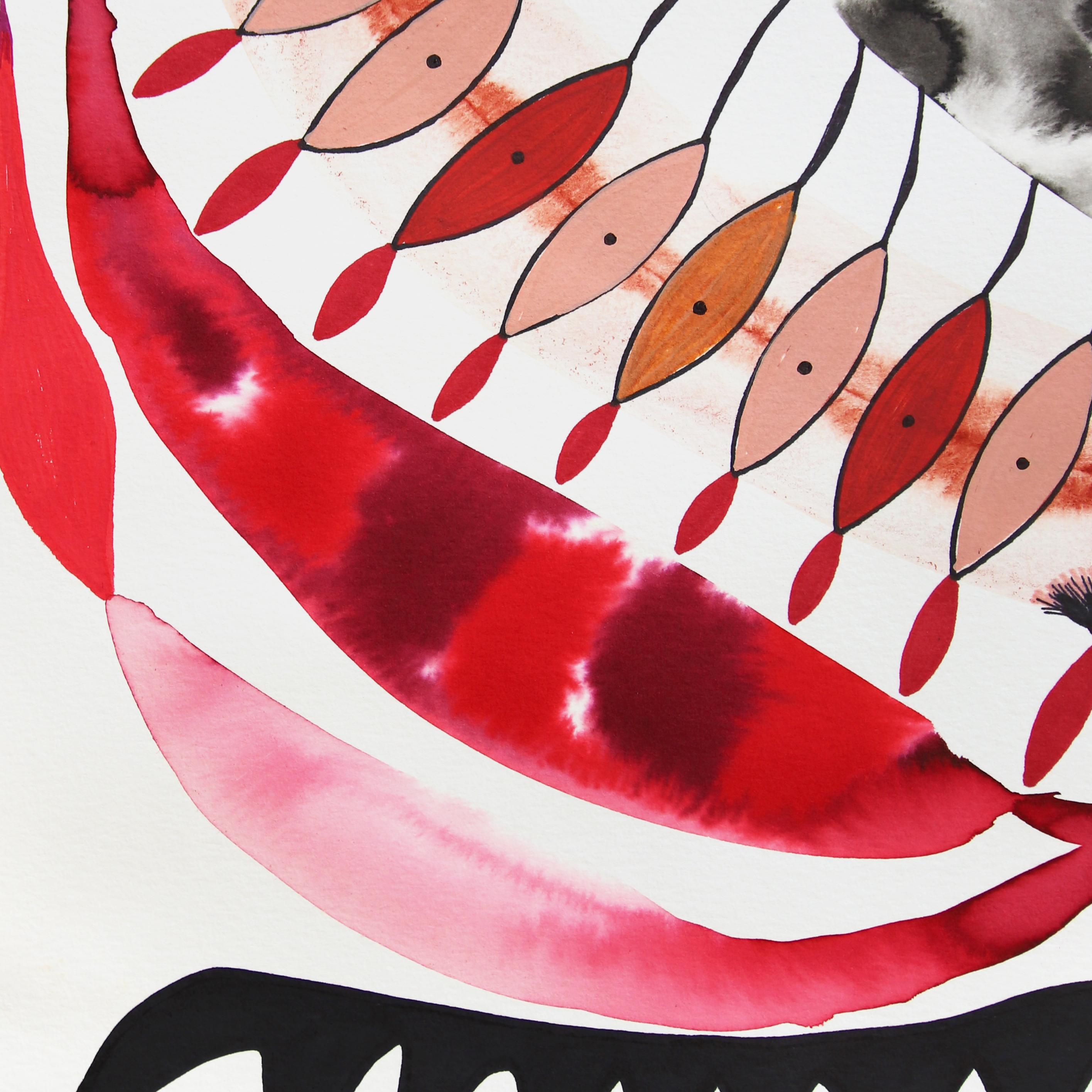 Seeker Rhizome - Surreales abstraktes rotes Kunstwerk auf Papier im Angebot 1