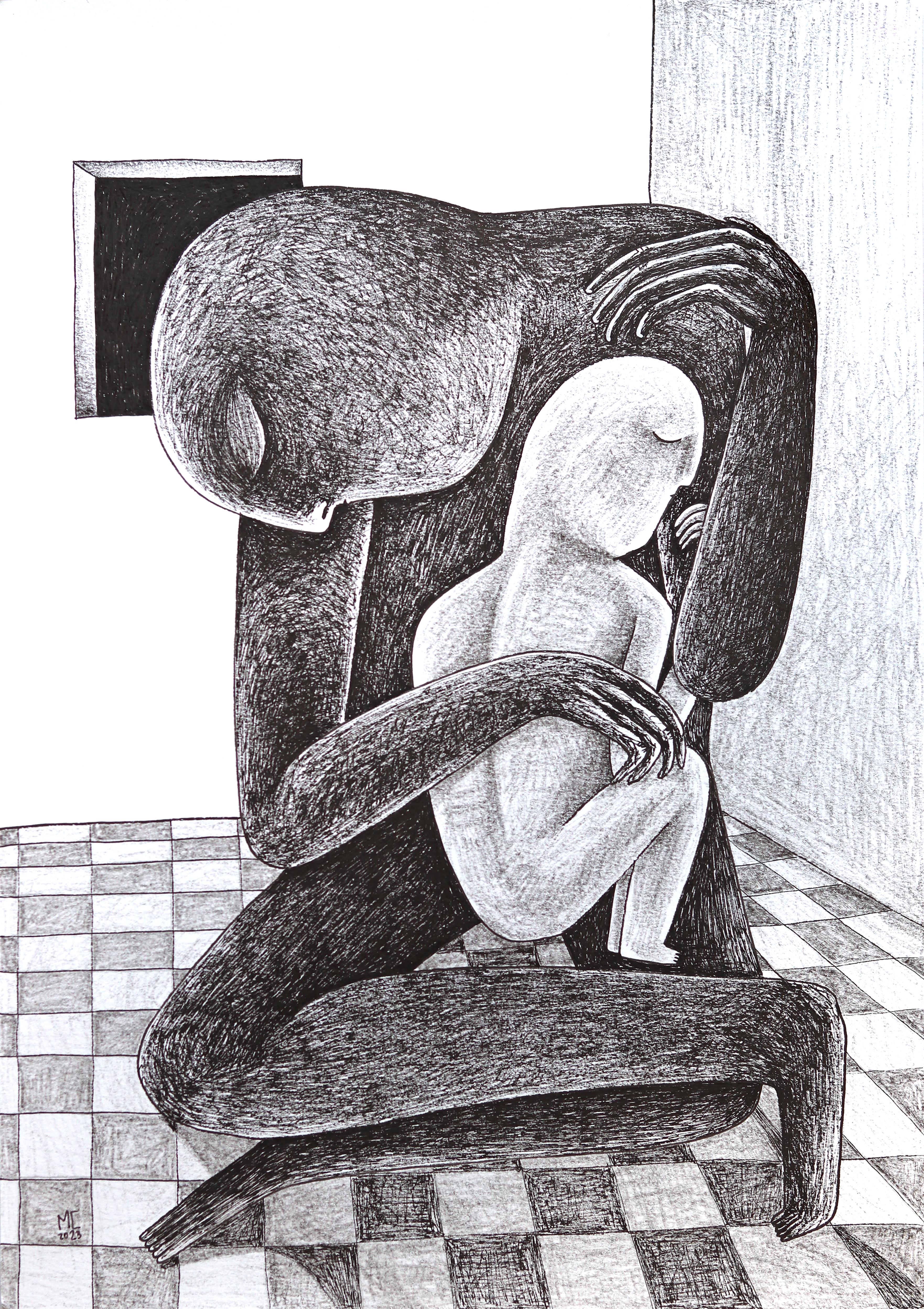 Embrace - Original Abstract Figurative Artwork on Paper