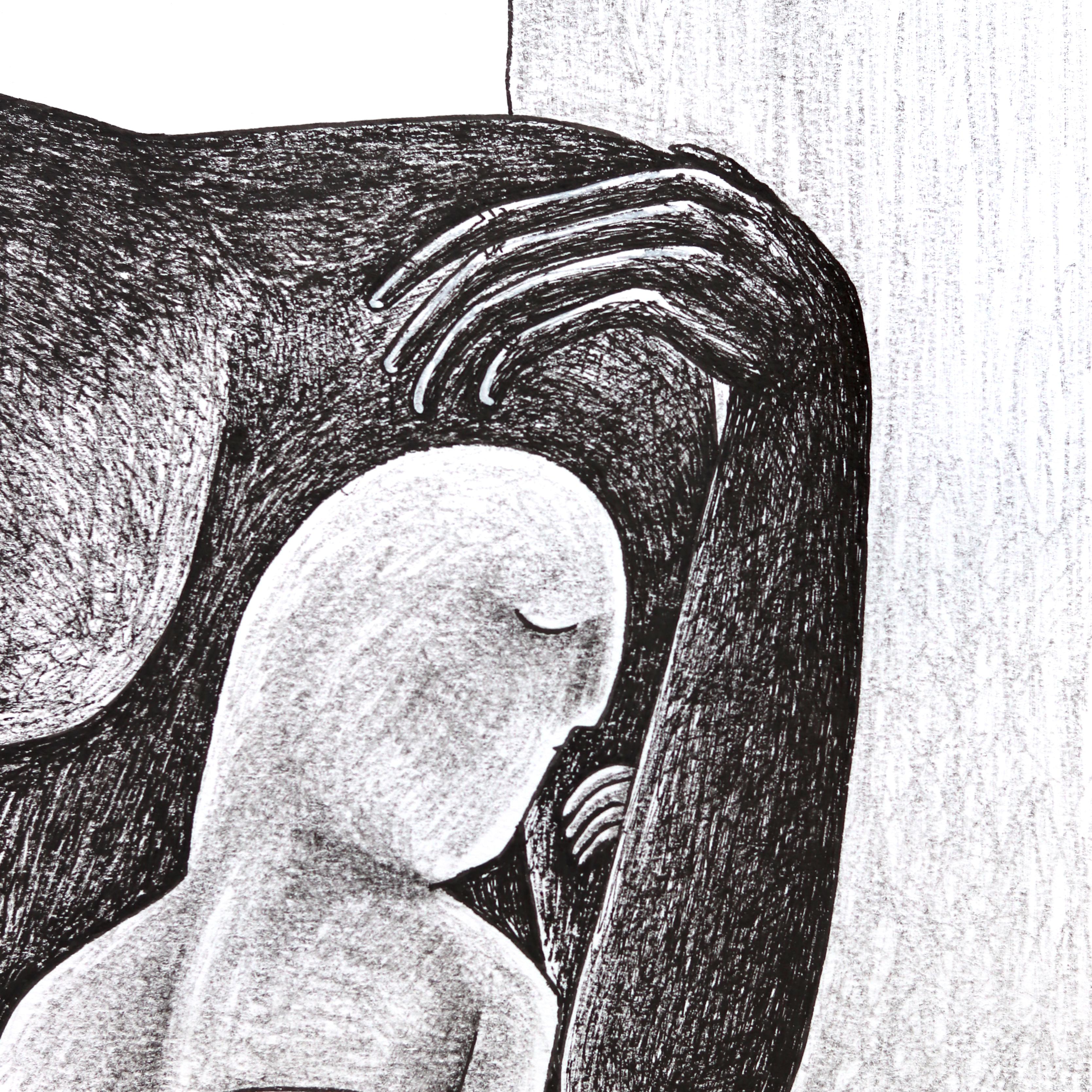 Embrace - Original Abstract Figurative Artwork on Paper For Sale 2
