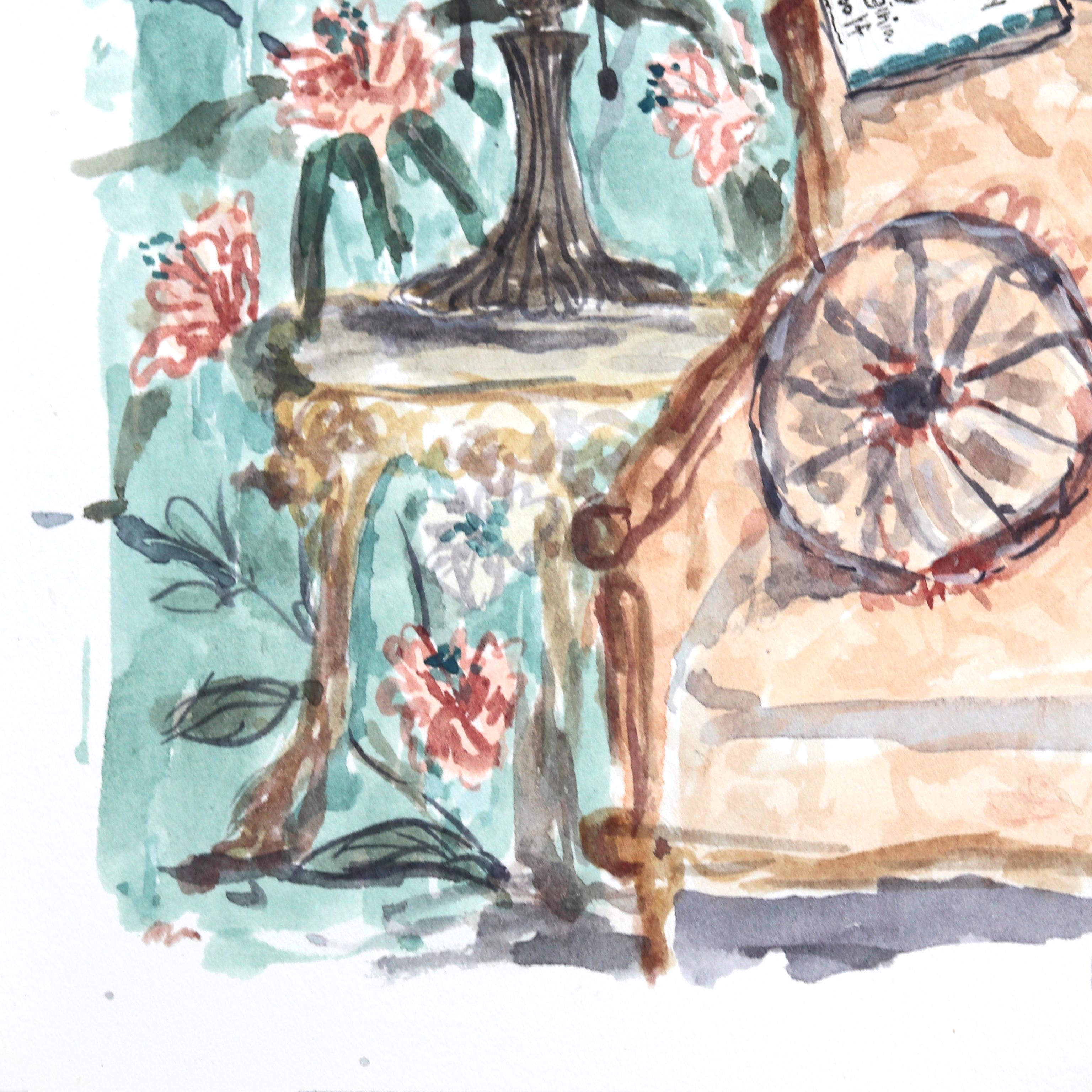 « Women at Leisure I », aquarelle figurative d'un portrait sur papier - Contemporain Art par Ama Liyanage