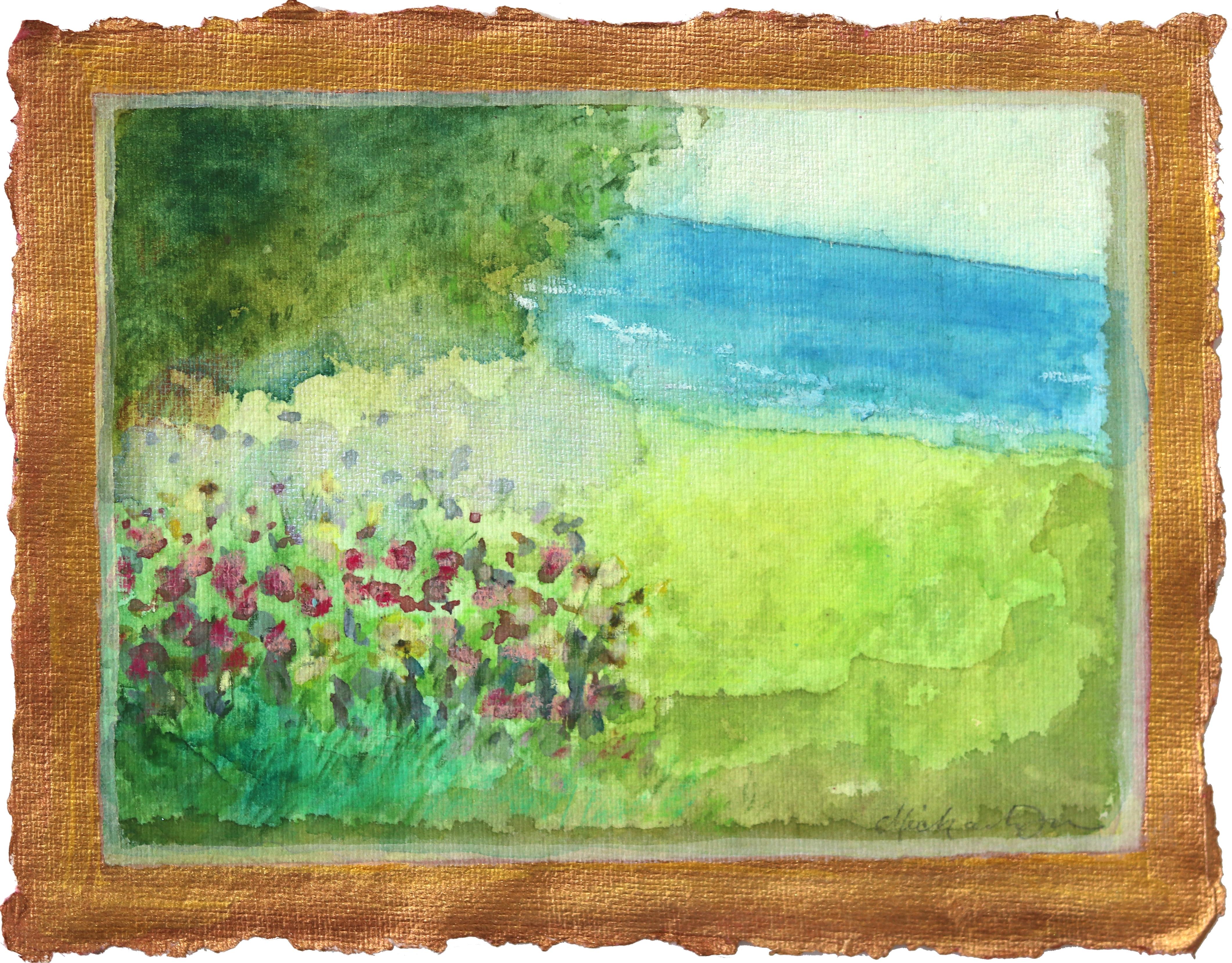 Dreamspace - Fantasy Coastal Garden Landscape Painting on Handmade Paper