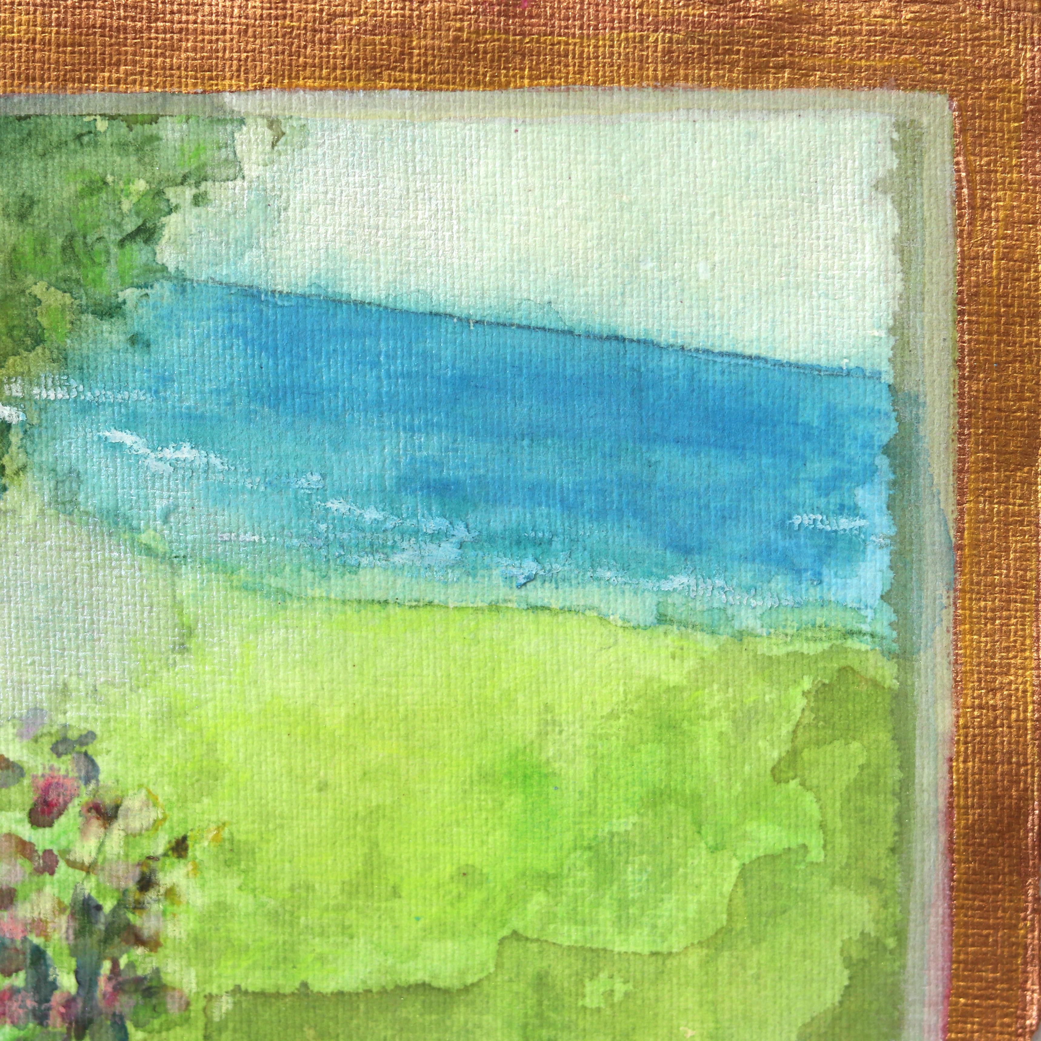 Dreamspace - Fantasy Coastal Garden Landscape Painting on Handmade Paper - Brown Landscape Art by Michaela Jean