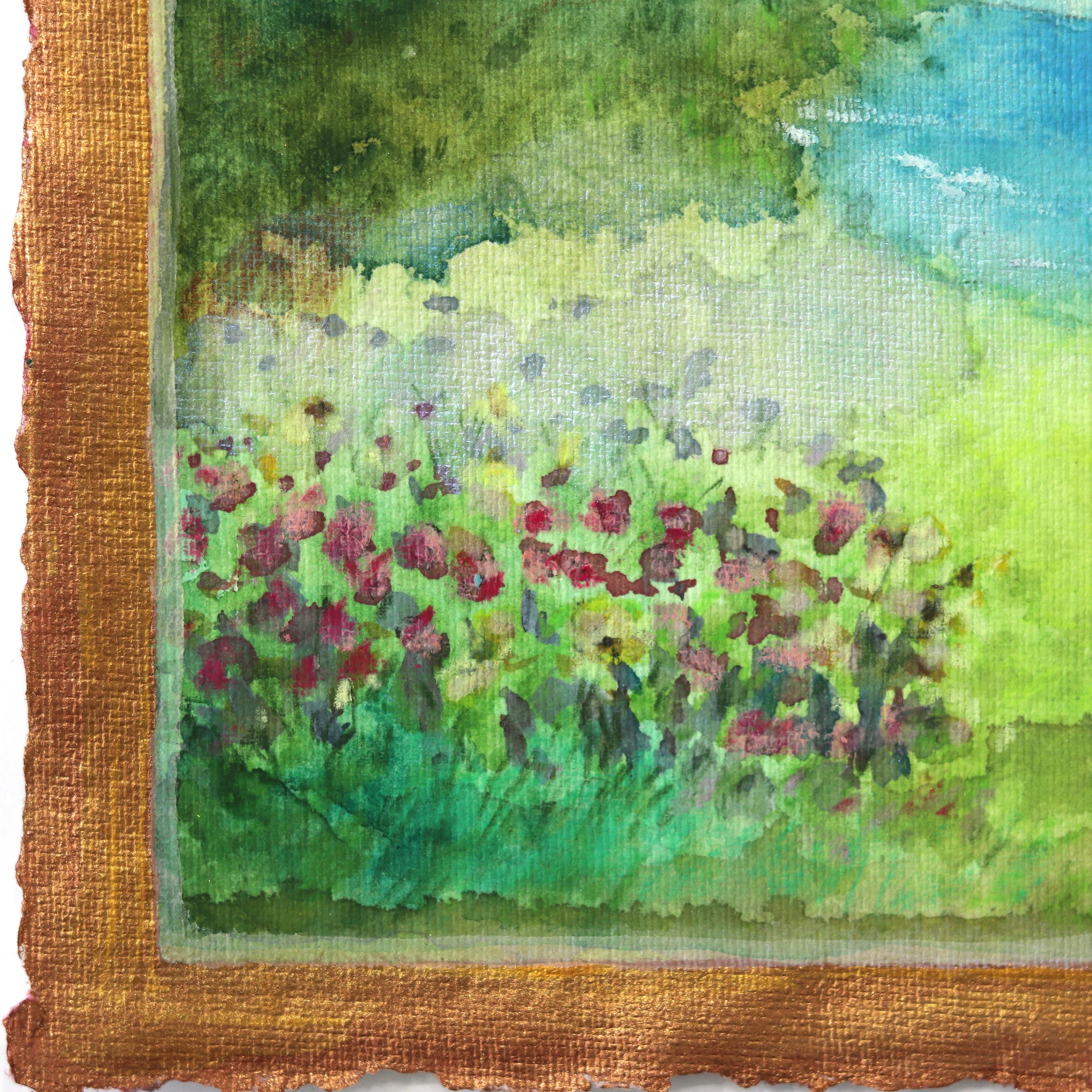 Dreamspace - Fantasy Coastal Garden Landscape Painting on Handmade Paper - Impressionist Art by Michaela Jean