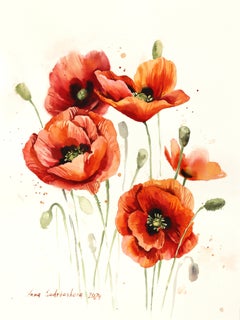 Poppies - Vibrant Red Floral Watercolor Painting on Paper