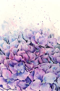 Hortensias violets - Nature morte à l'aquarelle florale sur papier