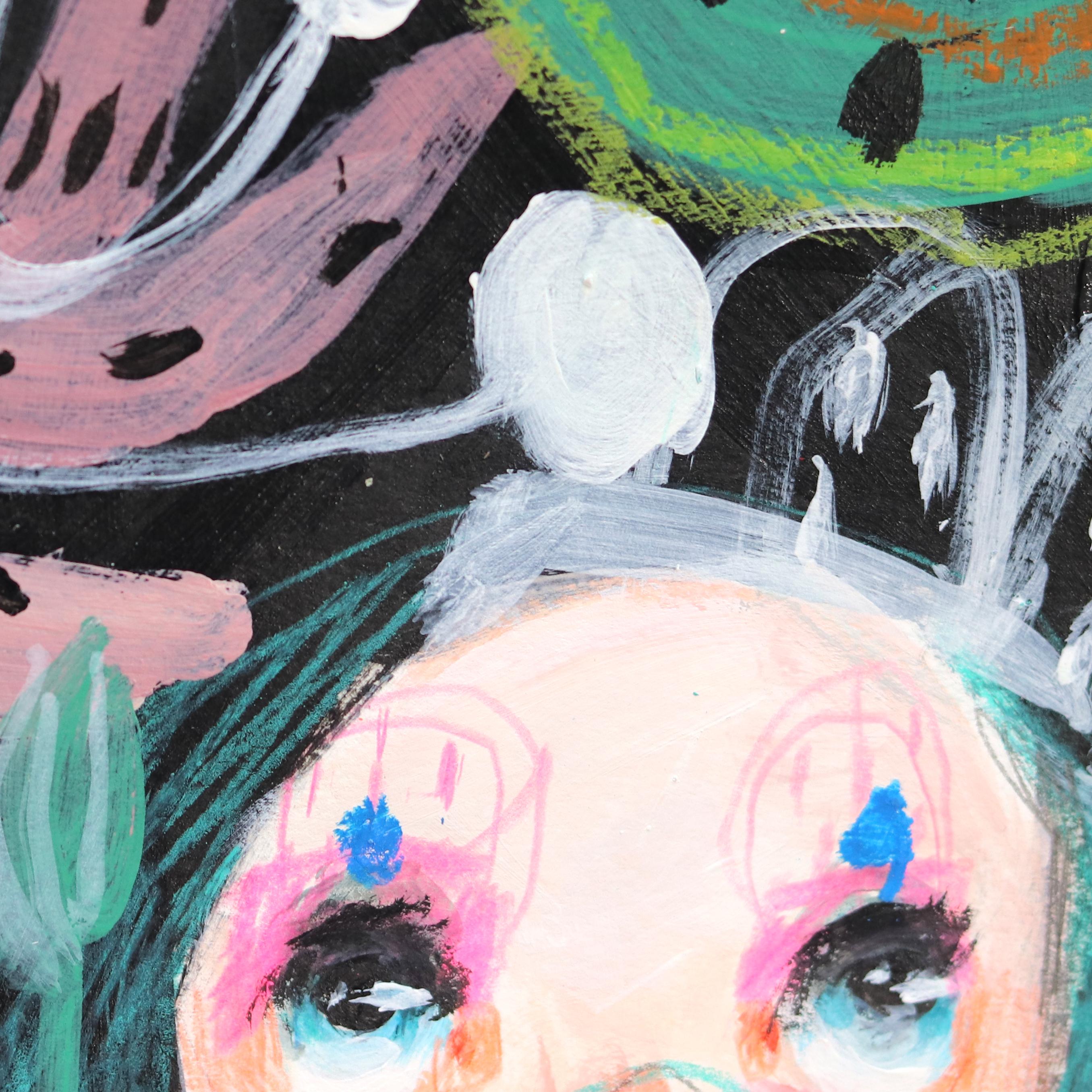 Fresh North Wind - Whimsical Fantasy Figurative Artwork on Paper For Sale 1