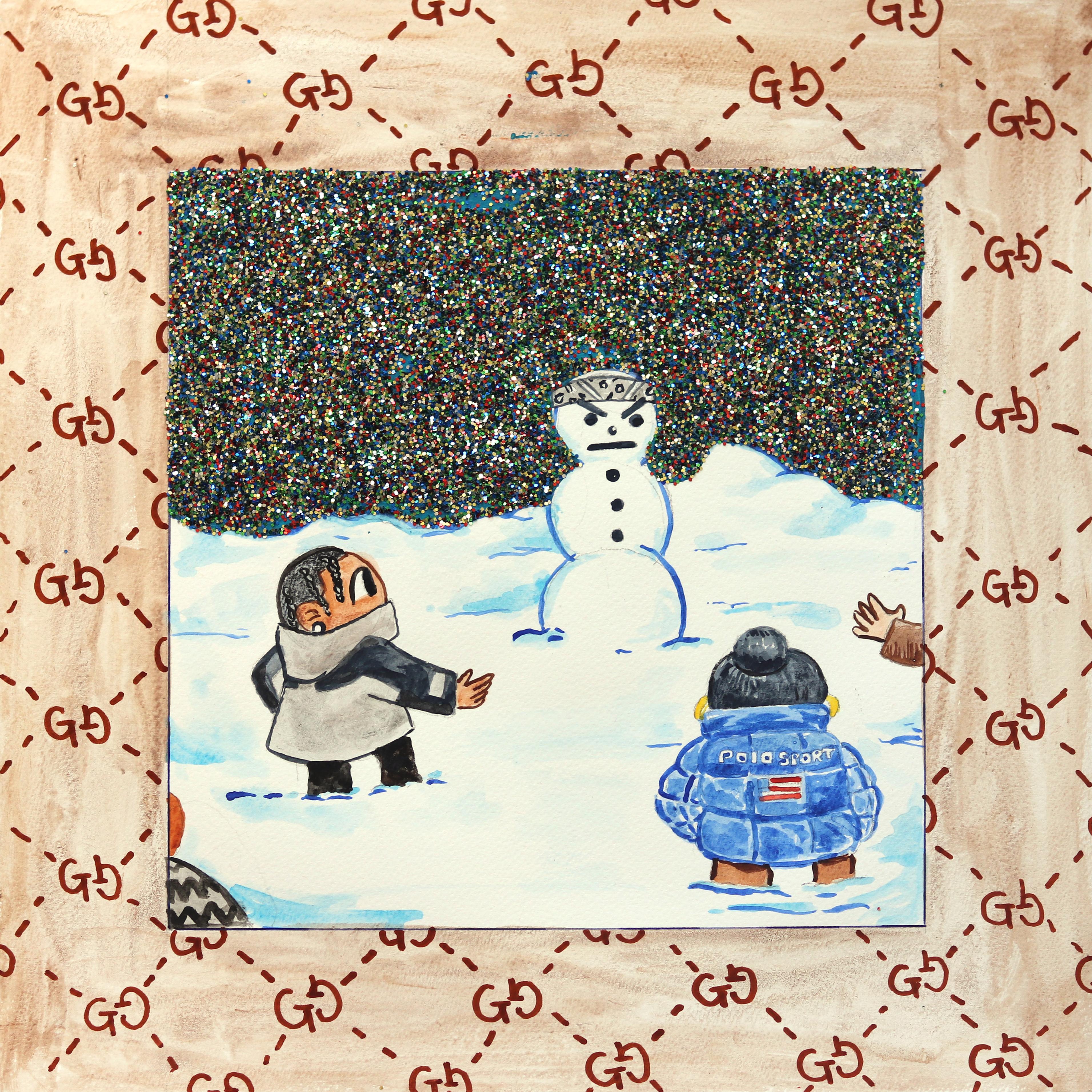 Looking for the East Atlanta Santa - Figurative Artwork d'inspiration d'hiver - Mixed Media Art de Danny Brown