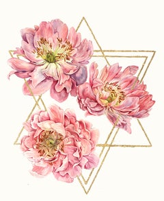 Triangolo di peonie - Acquerello floreale rosa su carta