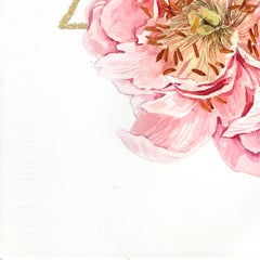 Dreieck von Pfingstrosen – Rosa geblümtes Aquarellgemälde auf Papier