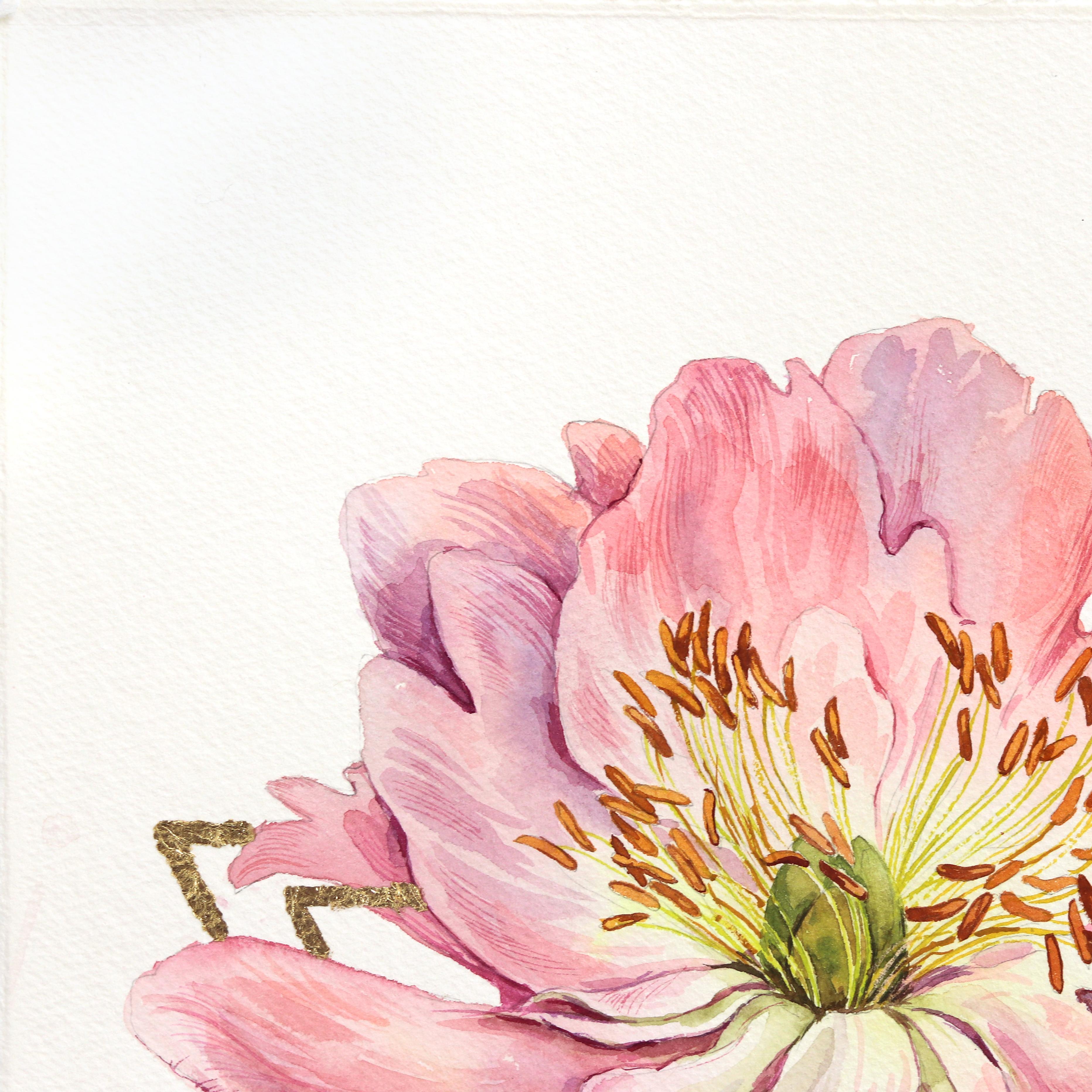Triangle of Peonies - Pink Floral Watercolor Painting on Paper - Contemporary Art by Anna Kudriashova