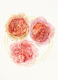 Three Roses - Pink Floral Watercolor Painting on Paper