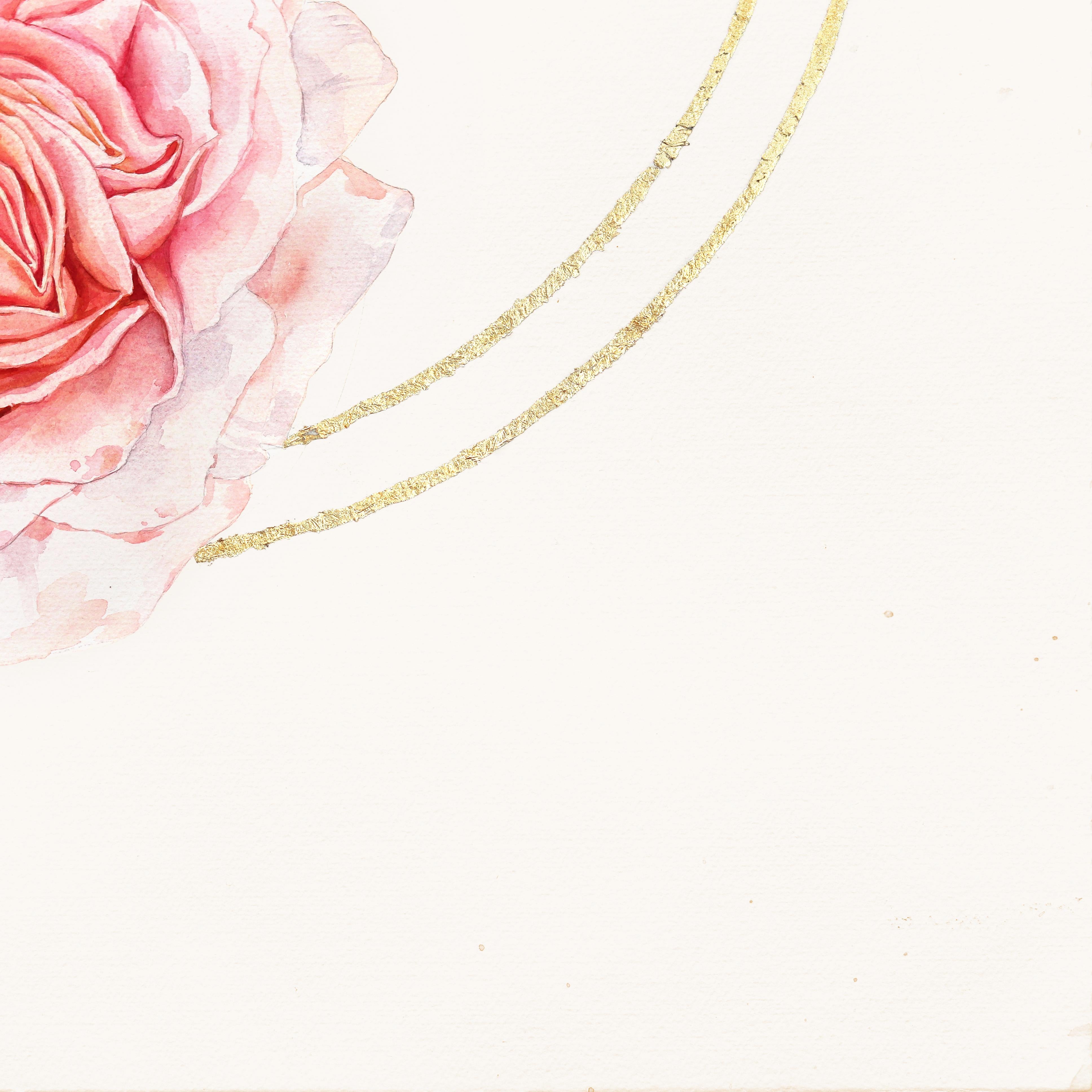 Trois Roses - Peinture à l'aquarelle florale rose sur papier - Art de Anna Kudriashova