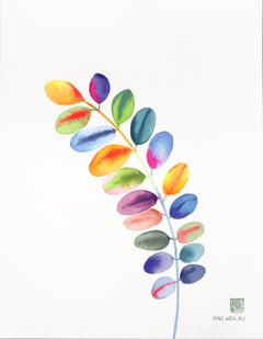 Regenbogenland Schwarze Locust-Blätter - Buntes Blumenstillleben auf Papier