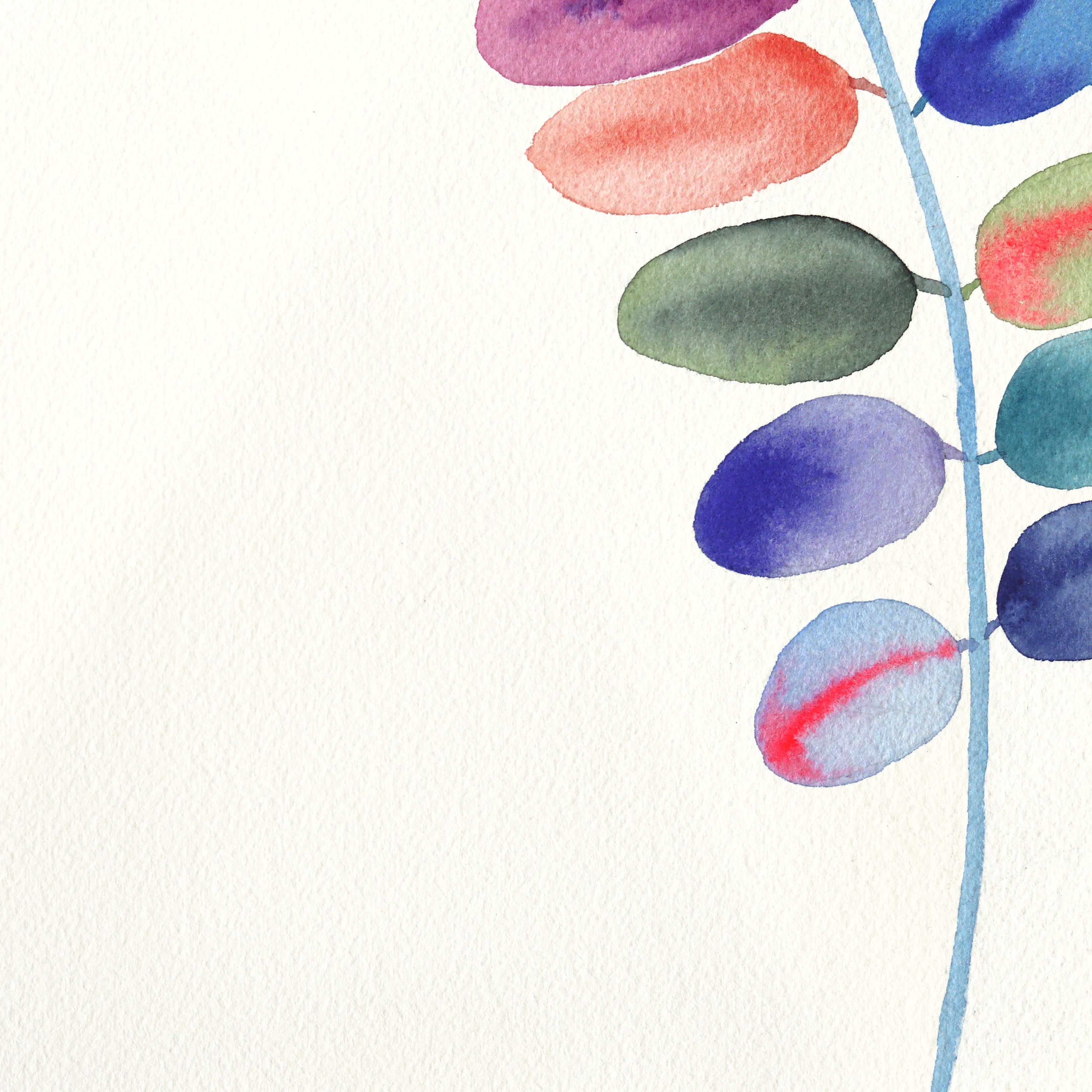 Rainbowland Black Locust Leaves - Pintura sobre papel de bodegones de plantas de colores - Abstract Drawing Blanco de Xiao Wen Xu