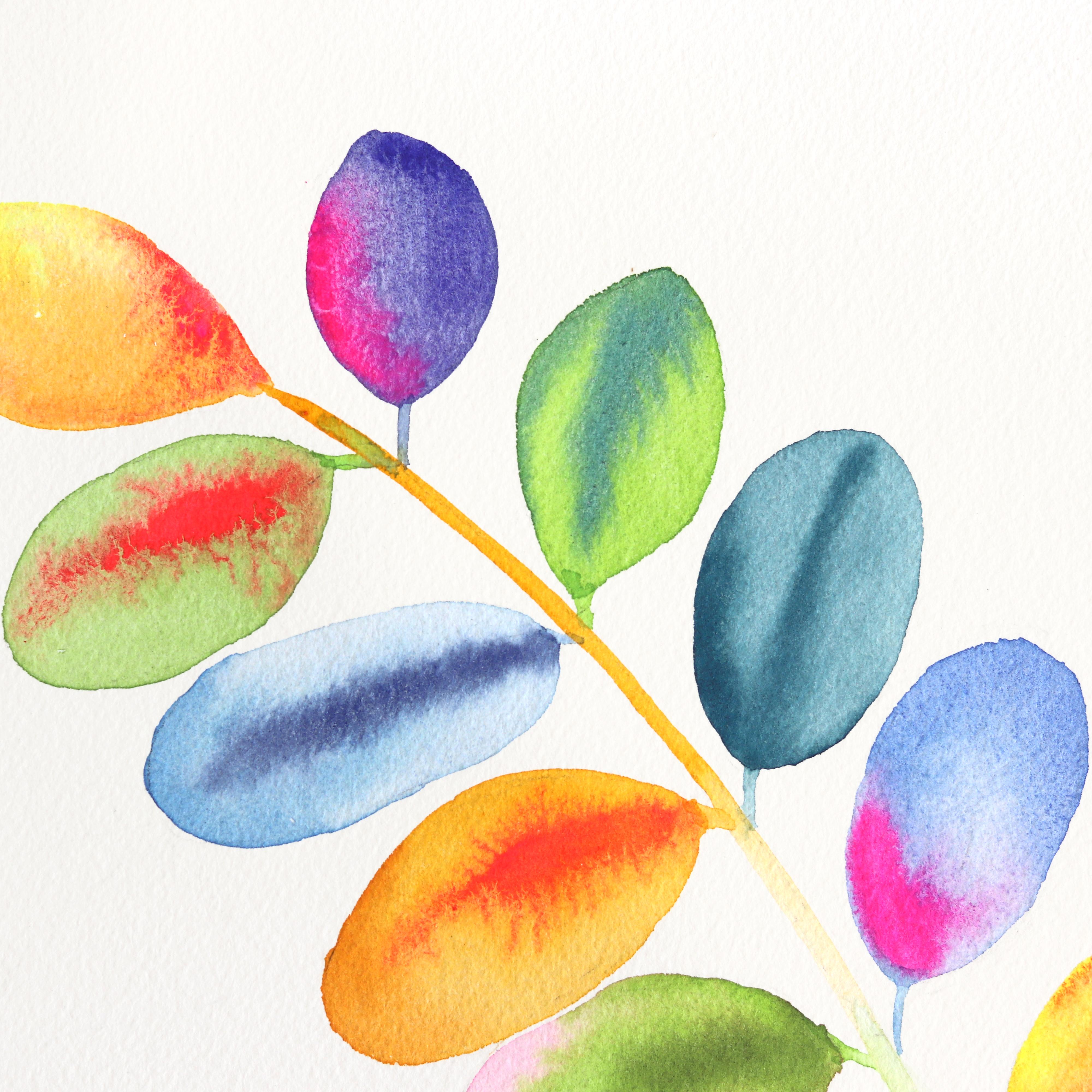 Rainbowland Black Locust Leaves - Pintura sobre papel de bodegones de plantas de colores - Art de Xiao Wen Xu