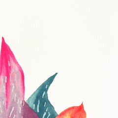 Rainbowland Calla Lily Leaves II - Colorful Still Life Painting on Paper