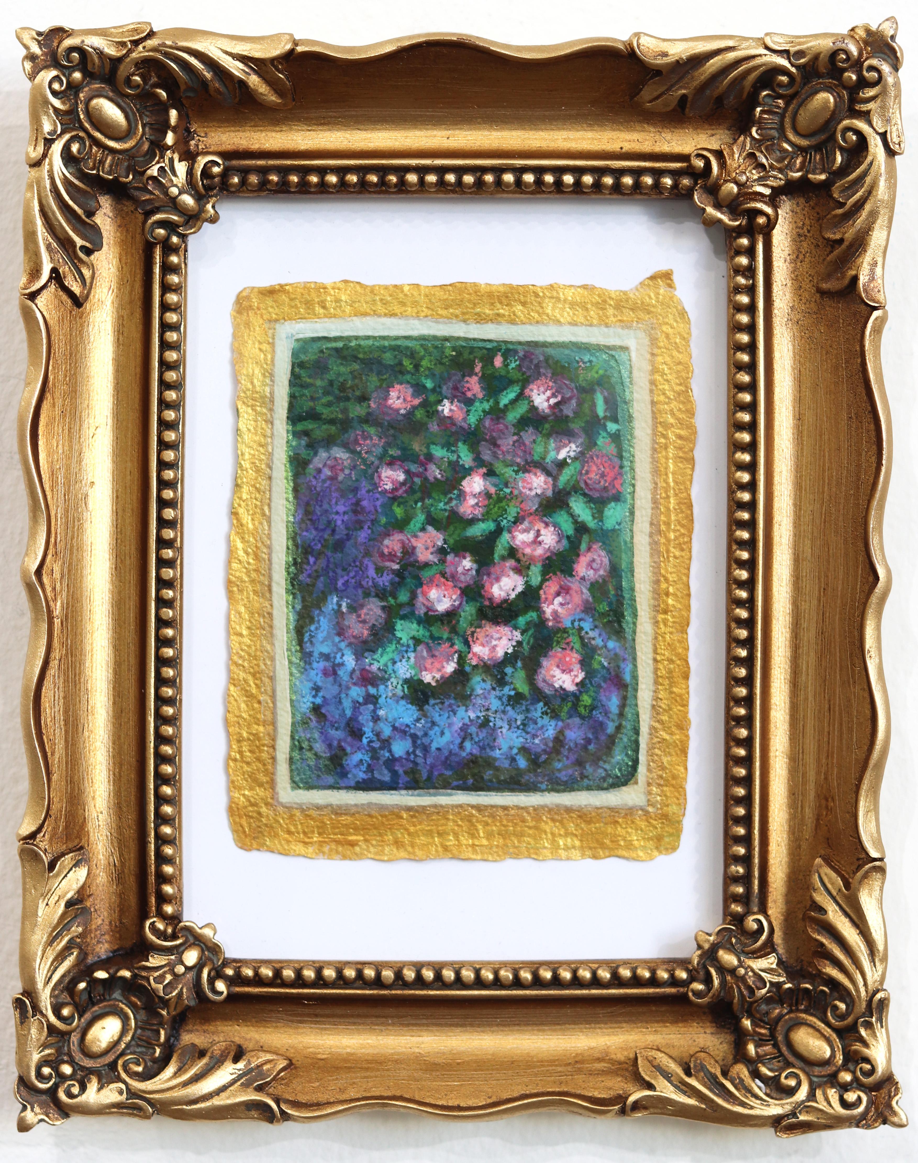 Rose and Salvia - Framed Floral Painting on Handmade Paper