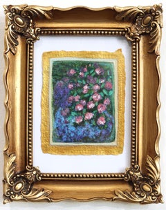 Rose and Salvia - Framed Floral Painting on Handmade Paper