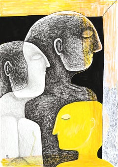 Diferencias  - Obra de Arte Original Abstracto Figurativo Amarillo sobre Papel