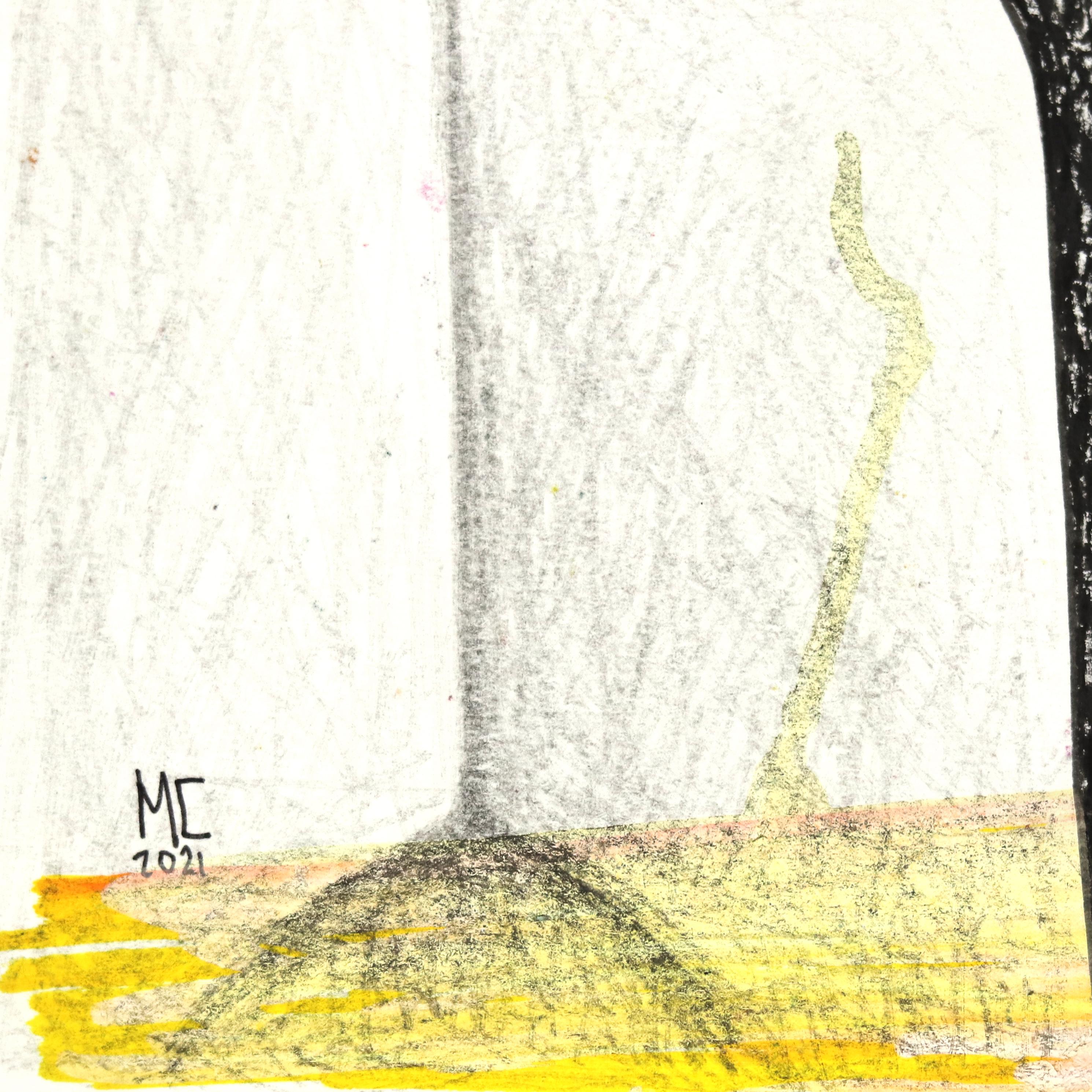 Diferencias  - Obra de Arte Original Abstracto Figurativo Amarillo sobre Papel en venta 1