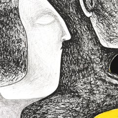 Differences  - Original Abstract Figurative Yellow Artwork on Paper