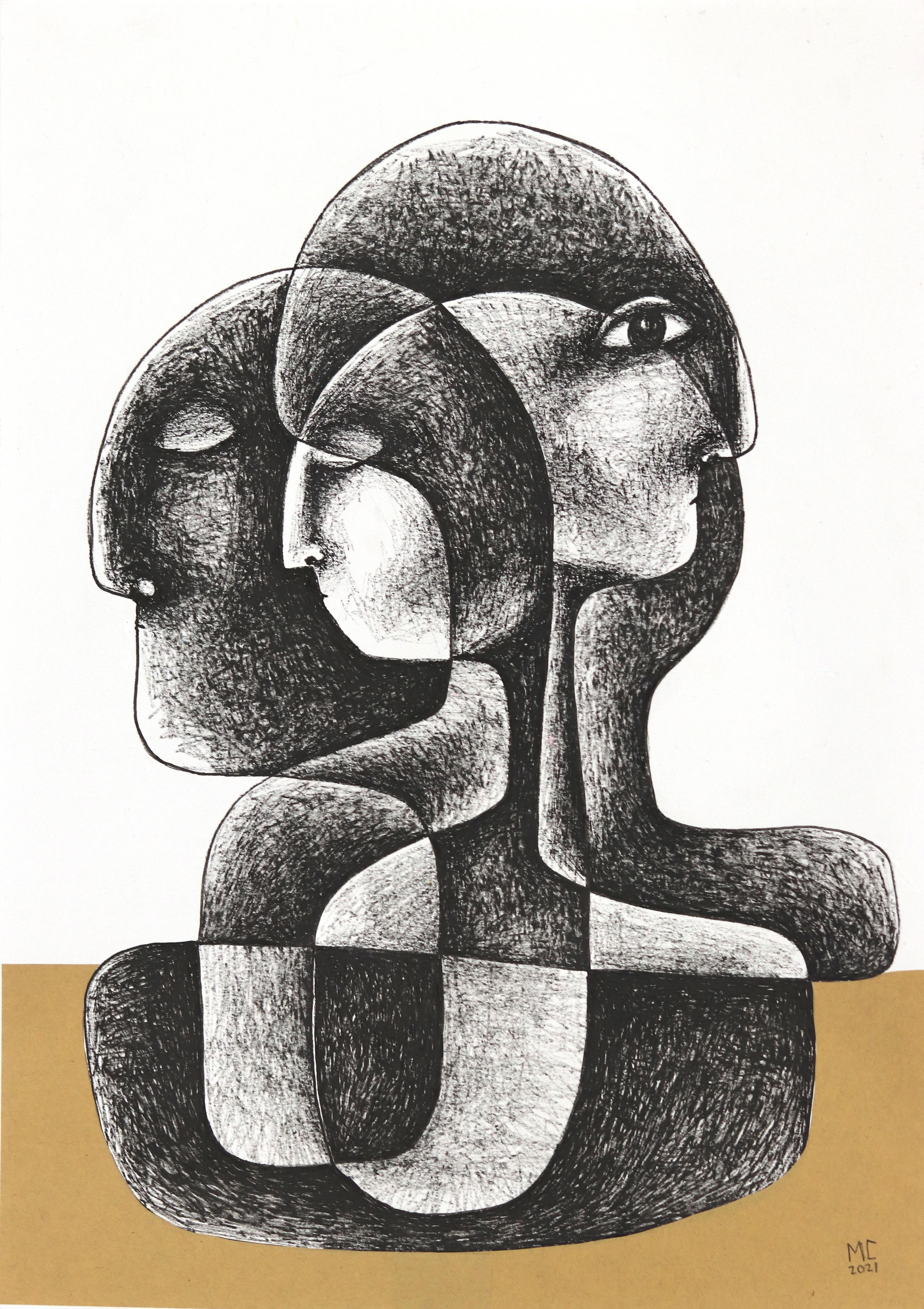 Enraizado - Obra de Arte Original Abstracta Figurativa en Blanco y Negro sobre Papel