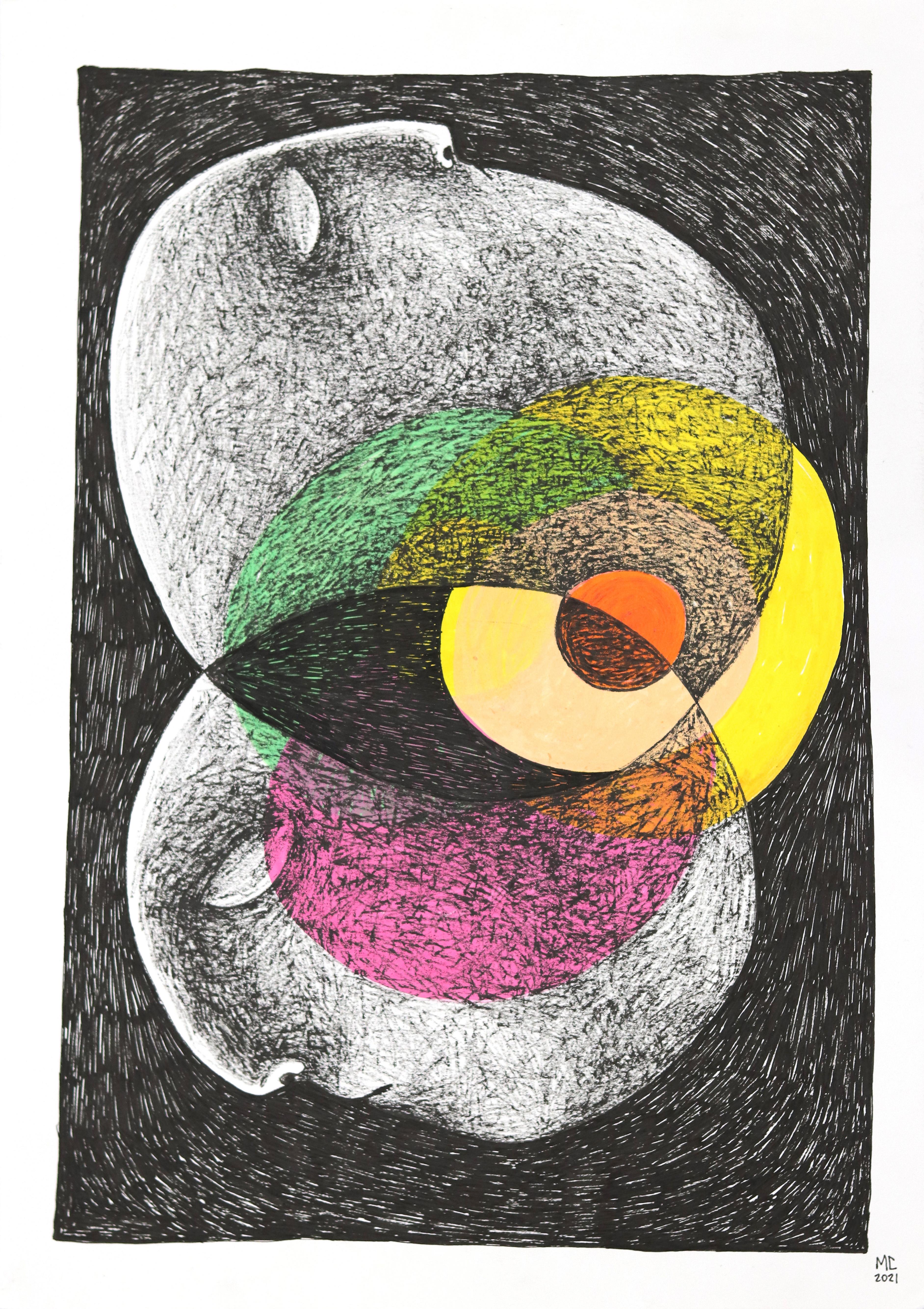 Figurative Art de Melissa Chalhoub - Fusionados - Obra de Arte Original Abstracto Figurativo Colorido sobre Papel