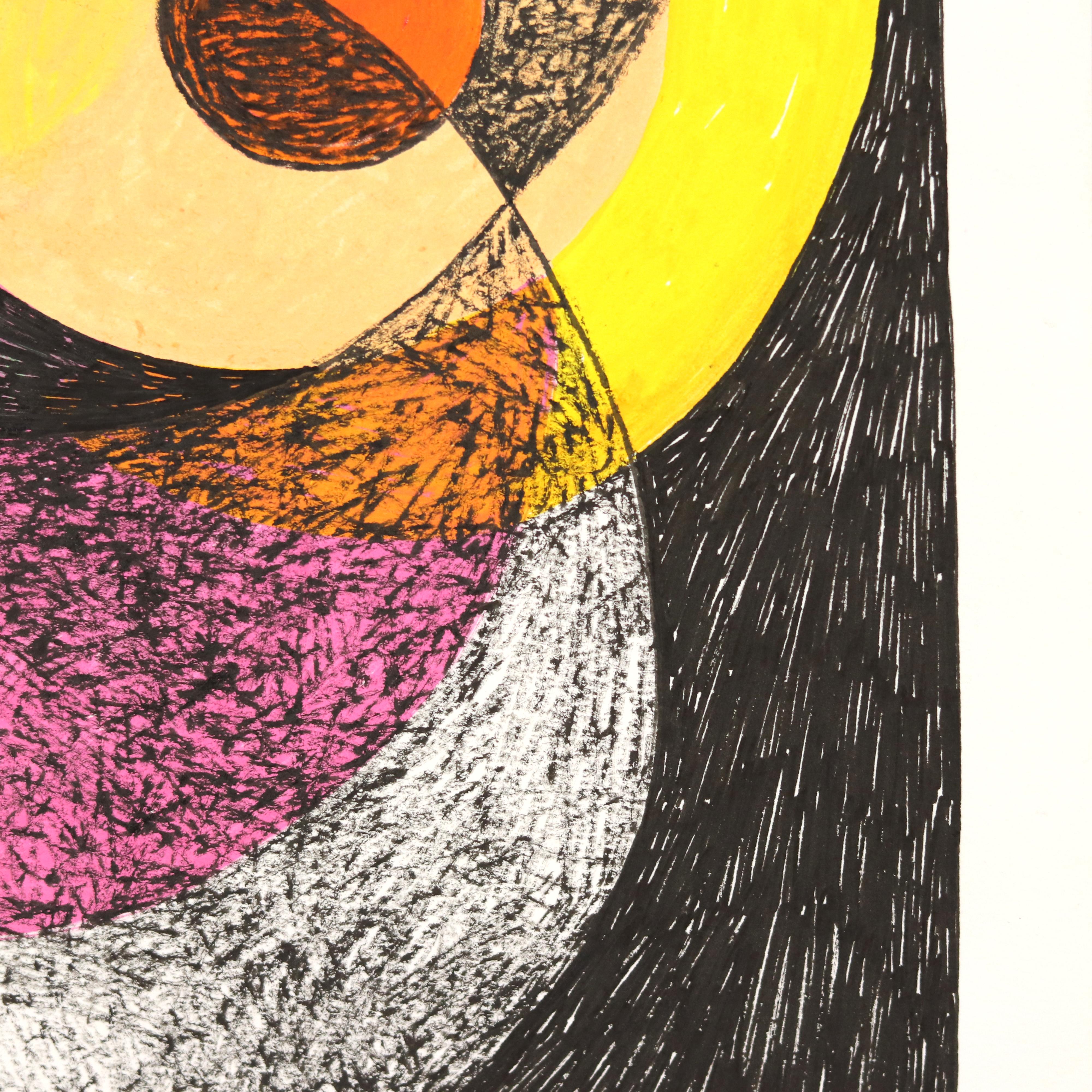 Fusionados - Obra de Arte Original Abstracto Figurativo Colorido sobre Papel - Figurative Art Beige de Melissa Chalhoub