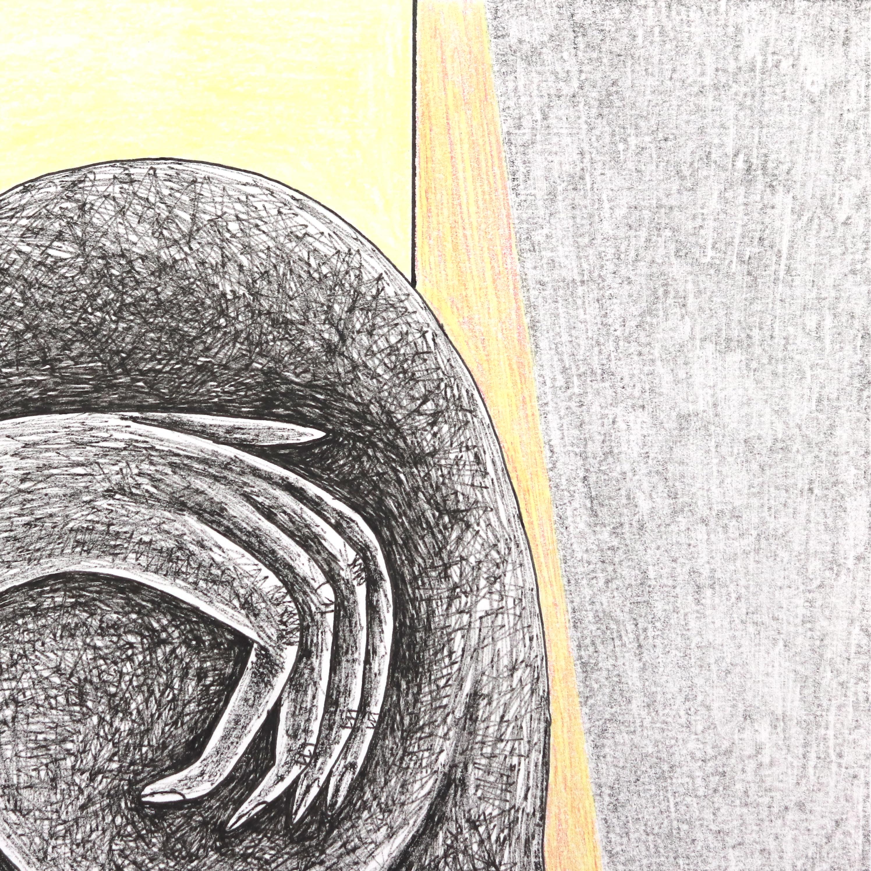 Solo y Acorralado - Obra de Arte Figurativa Amarilla Abstracta Original sobre Papel - Painting de Melissa Chalhoub