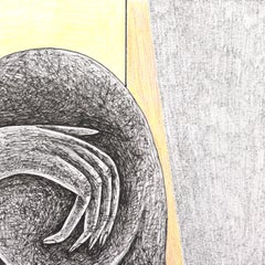 Solo y Acorralado - Obra de Arte Figurativa Amarilla Abstracta Original sobre Papel