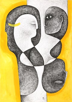 Efímero - Obra de Arte Figurativa Amarilla Abstracta Original sobre Papel