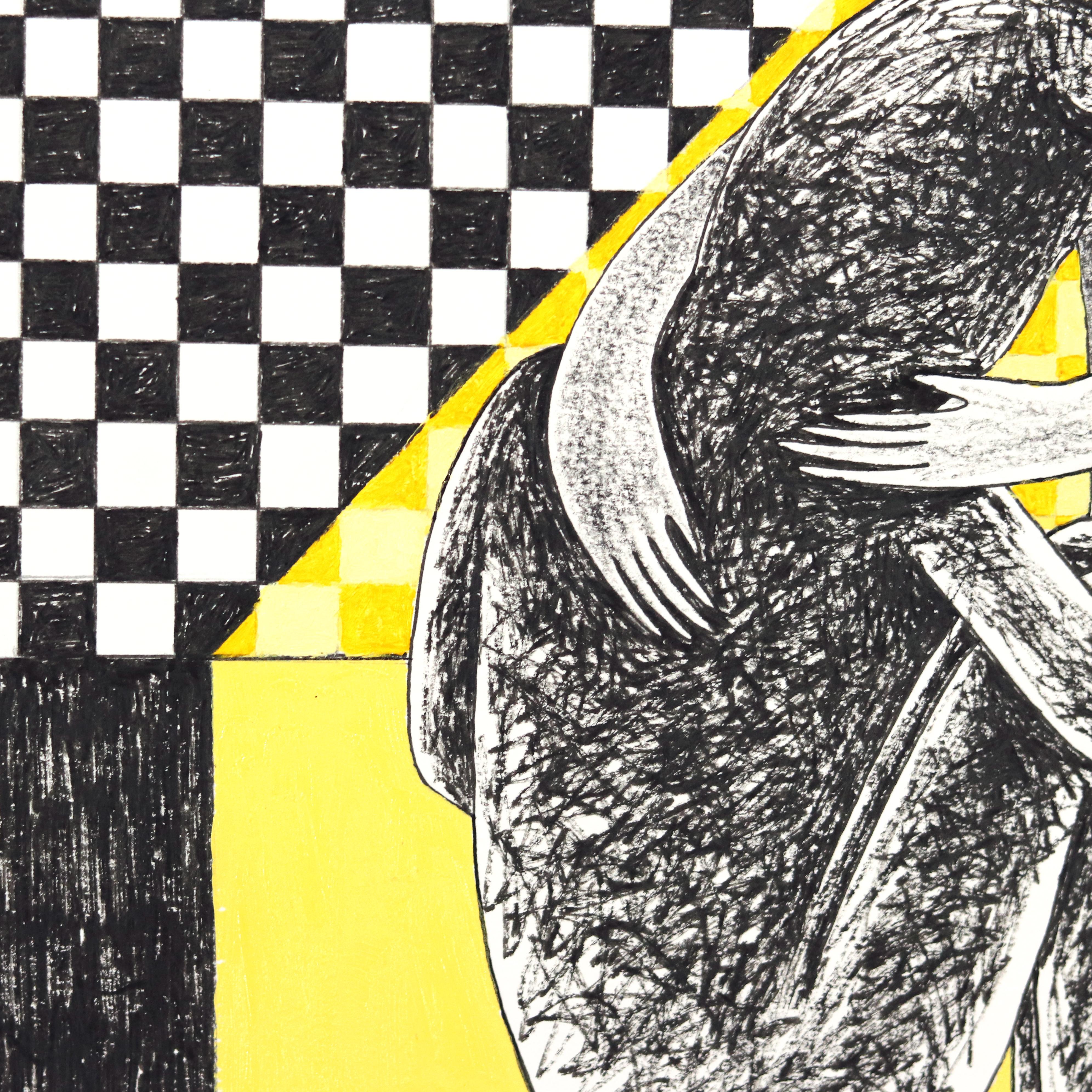 Encontrado - Obra de Arte Figurativa Original Abstracta Amarilla y Negra sobre Papel en venta 3