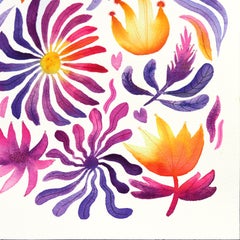 Aster - Lila Gelb Floral Nature Gemälde auf Papier