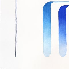 Blaue Blüten 3 - Blaues abstraktes Aquarellgemälde auf Papier