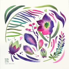Bellflower - Pintura abstracta floral de colores sobre papel