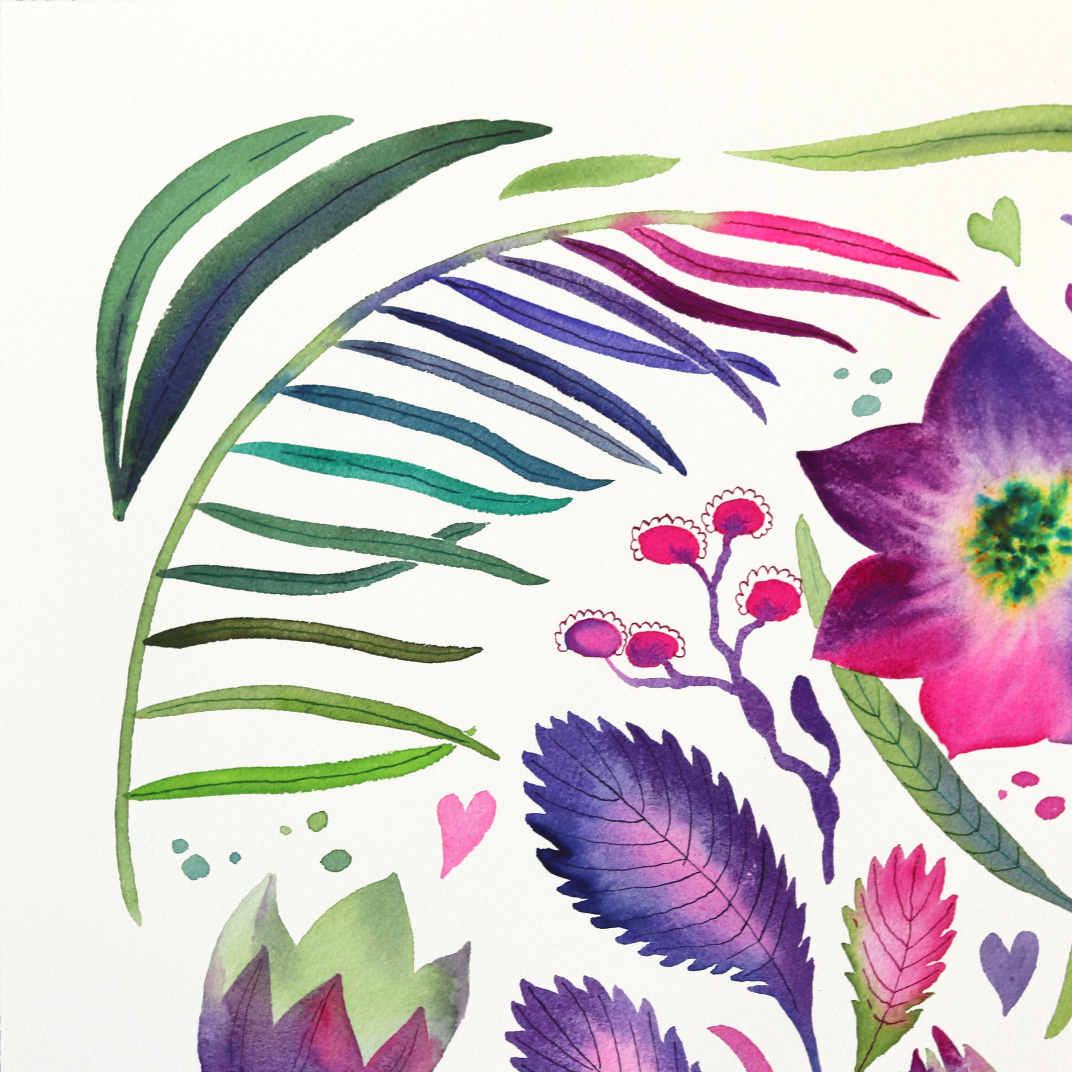 Bellflower - Pintura abstracta floral de colores sobre papel - Still-Life Blanco de Xiao Wen Xu