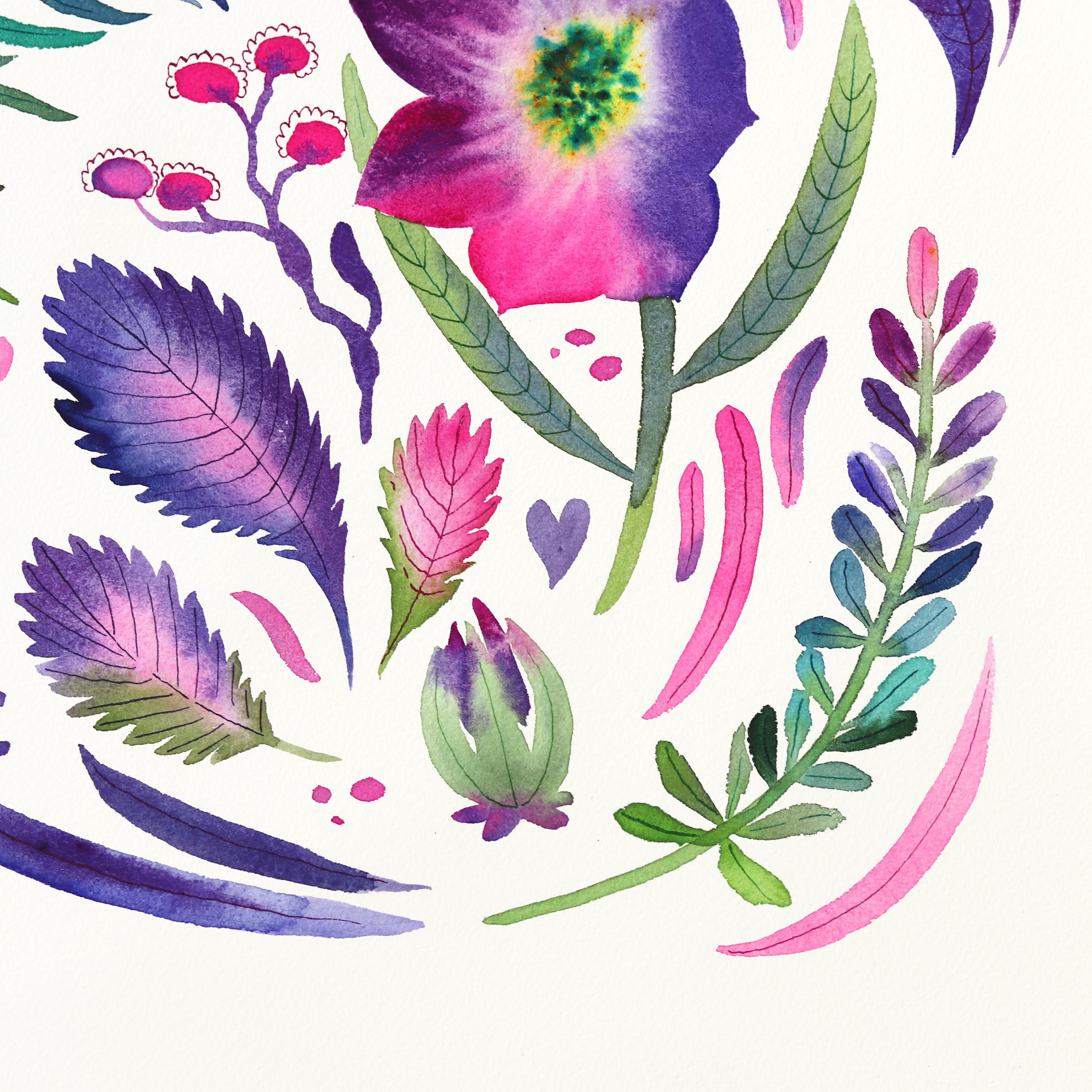 Bellflower - Pintura abstracta floral de colores sobre papel - Art de Xiao Wen Xu