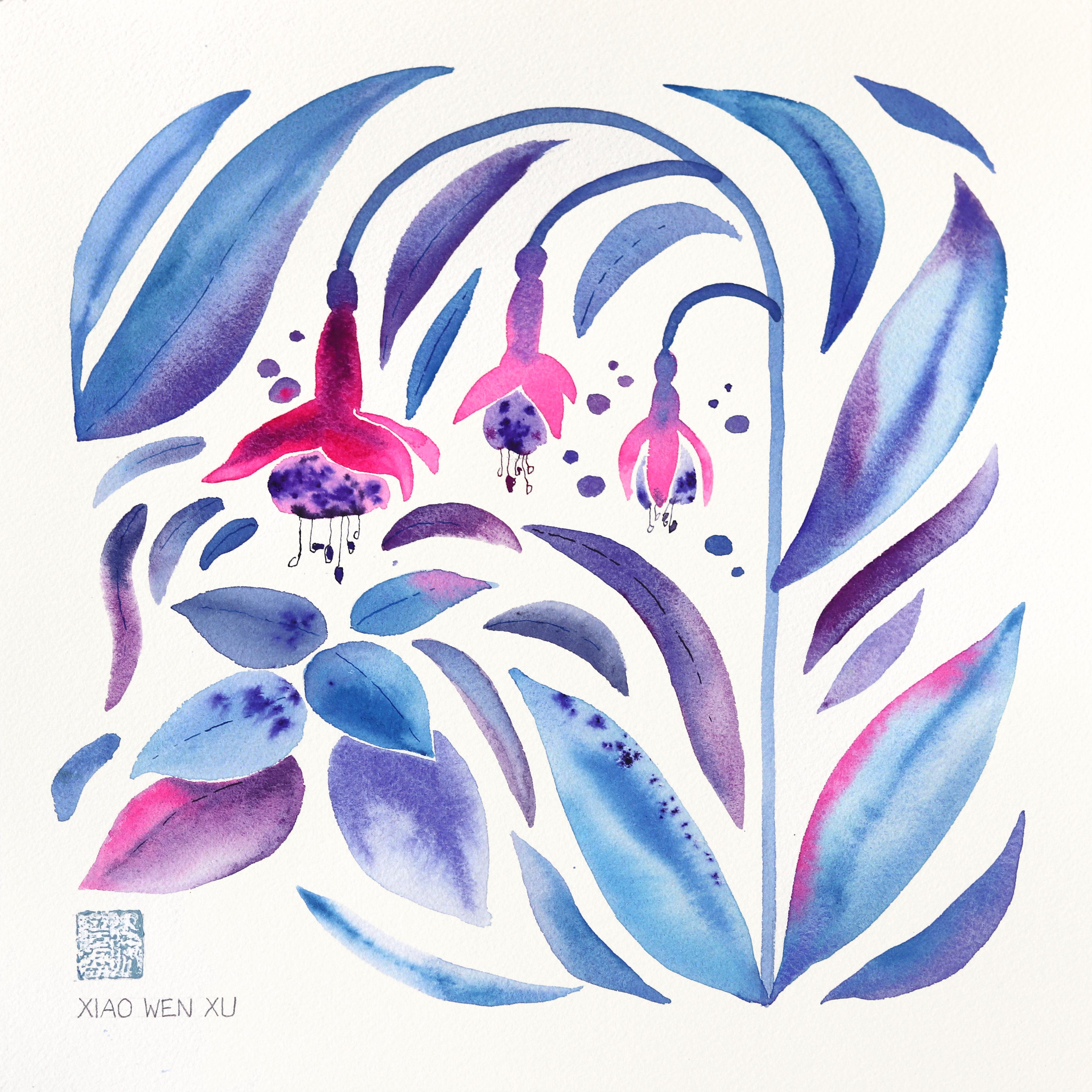 Fuchsia - Vibrant Abstract Floral Painting on Paper