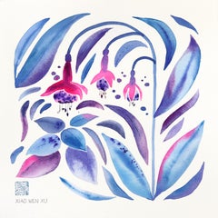 Fuchsia - Peinture florale abstraite vibrante sur papier