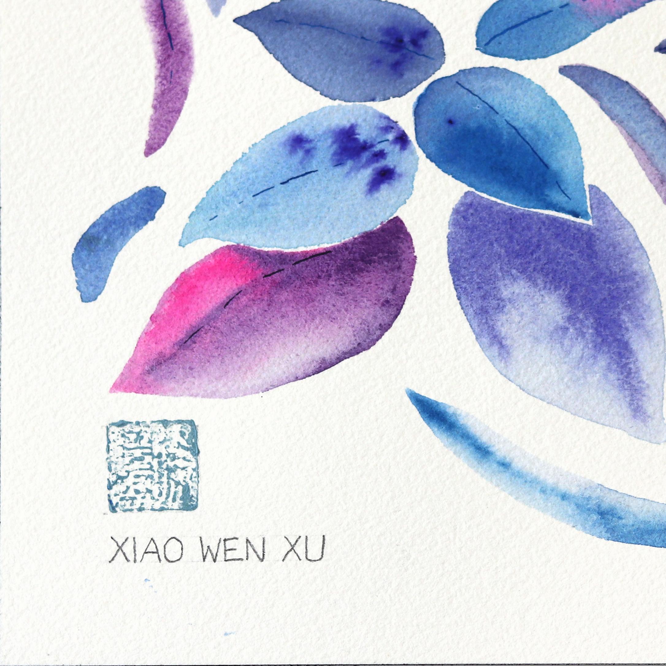 Fucsia - Vibrante Pintura Floral Abstracta sobre Papel - Art Contemporáneo de Xiao Wen Xu